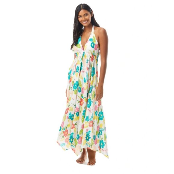 Kate Spade Womens Multicolor Tropical Floral Halter Maxi Dress Cover Up Size XL - Picture 1 of 13